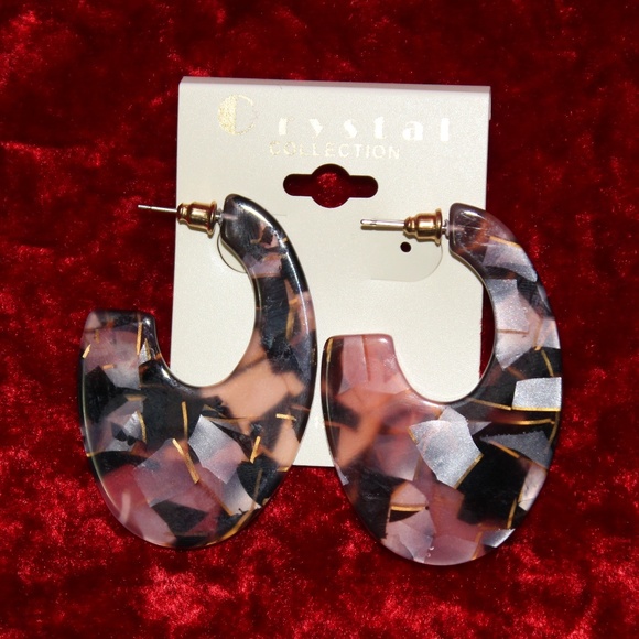 Marbled Resin (Thick) Open Hoop Earrings - Picture 5 of 7